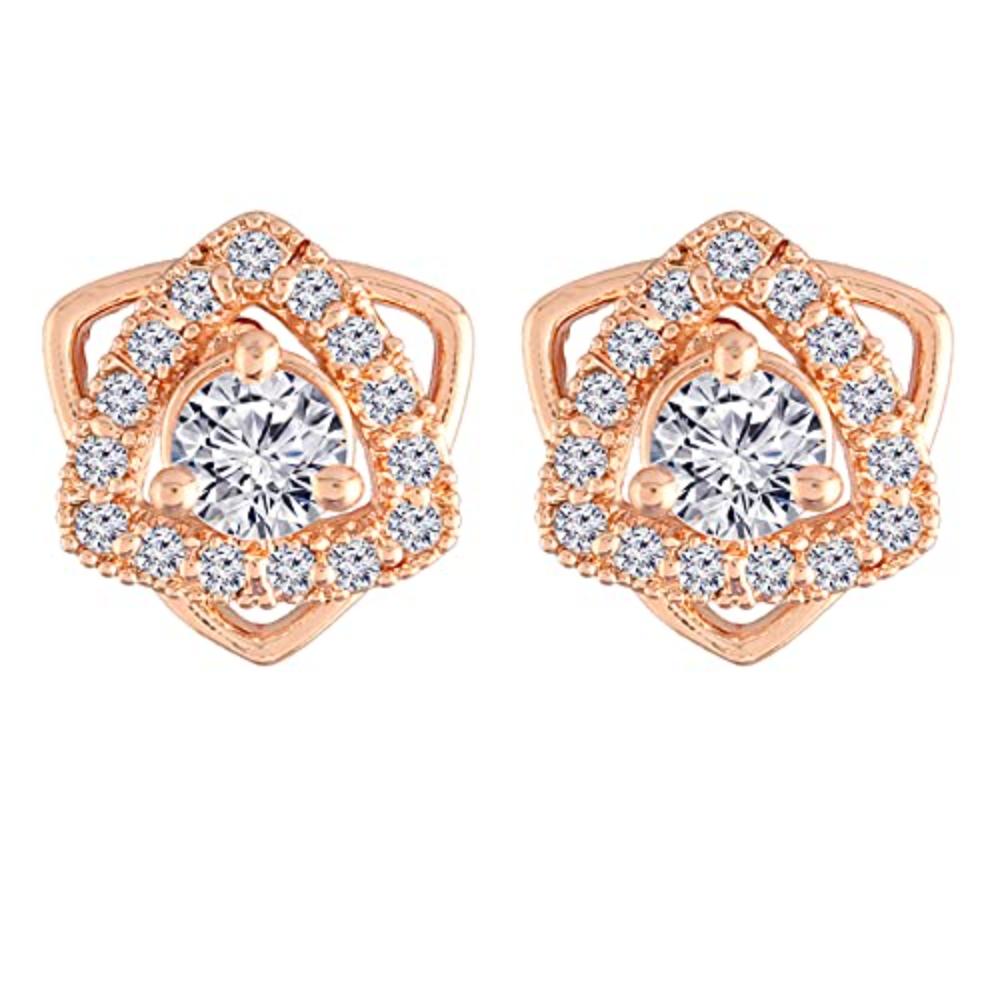 Etnico Stylish Latest Fashion Rose Gold Plated Cubic Zirconia American Diamoand Floral Stud Earrings For Women/Girls (E2894)