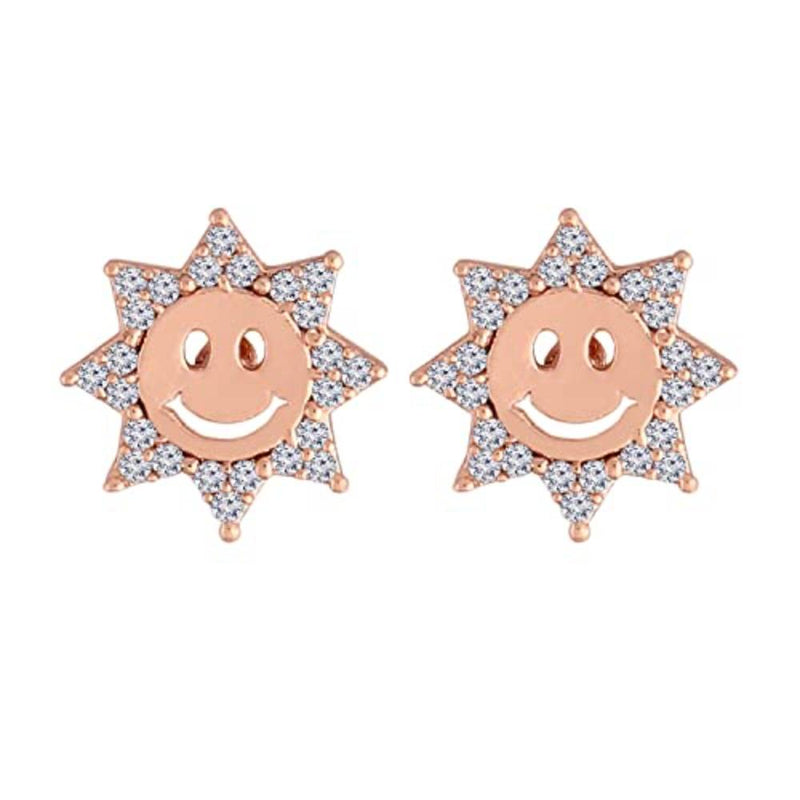 Etnico Stylish Latest Fashion Rose Gold Plated Cubic Zirconia American Diamoand Smiley Face Stud Earrings For Women/Girls (E2896)