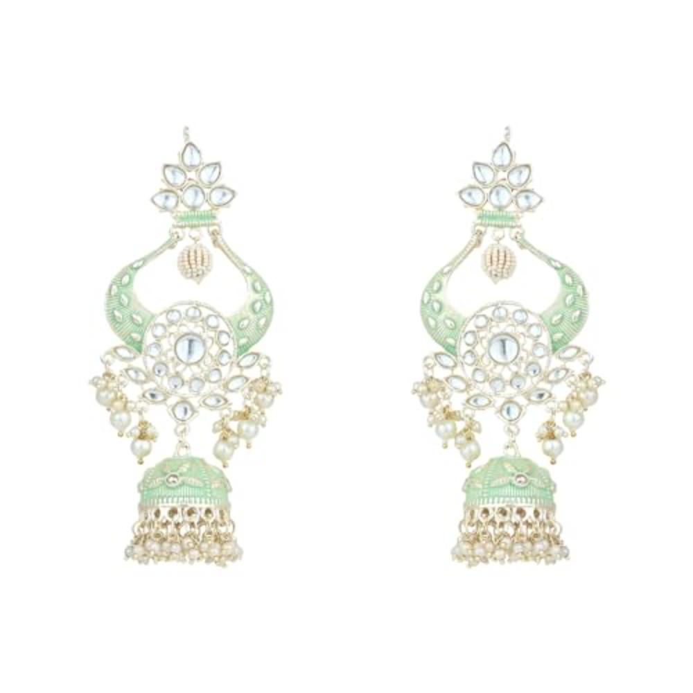 Etnico Gold Plated Traditional Kundan Pearl Meenakari Jhumka Earrings For Women/Girls (E2902Min)