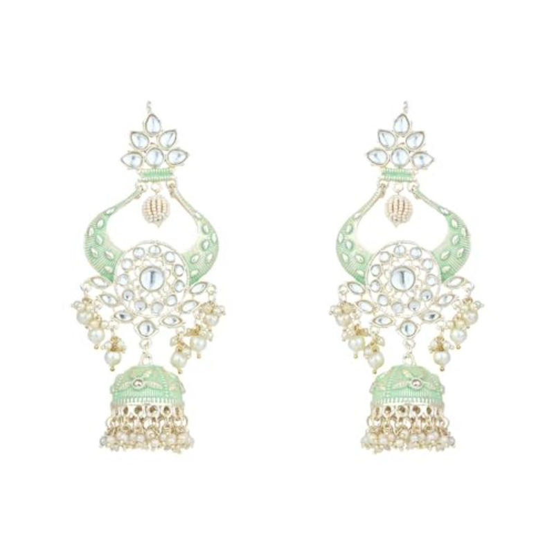 Etnico Gold Plated Traditional Kundan Pearl Meenakari Jhumka Earrings For Women/Girls (E2902Min)