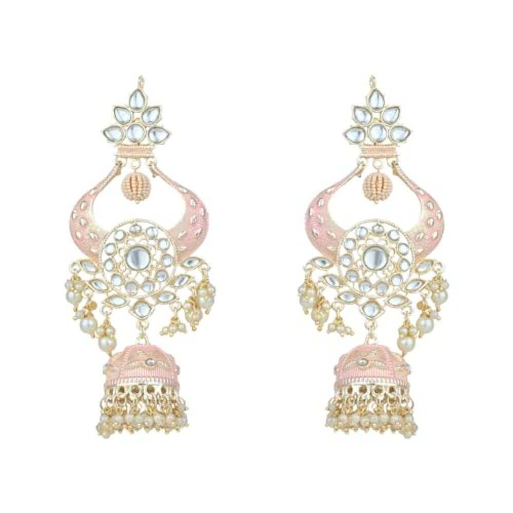 Etnico Gold Plated Traditional Kundan Pearl Meenakari Jhumka Earrings For Women/Girls (E2902Pi)
