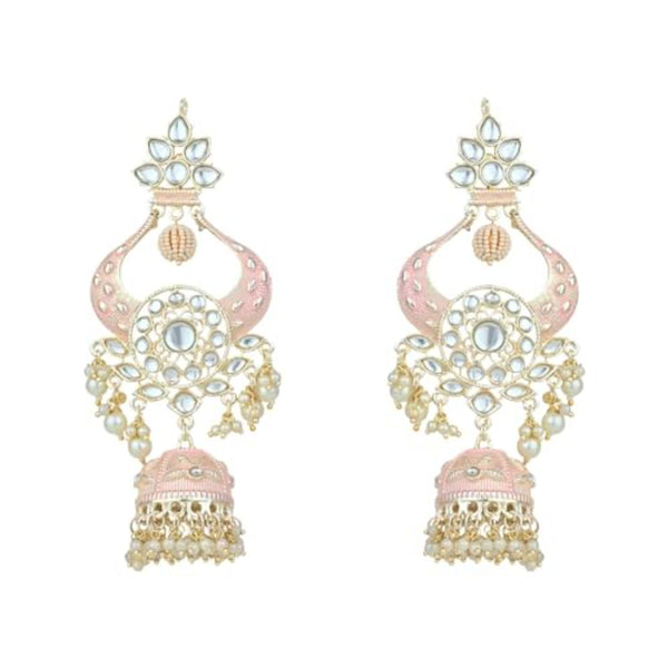 Etnico Gold Plated Traditional Kundan Pearl Meenakari Jhumka Earrings For Women/Girls (E2902Pi)