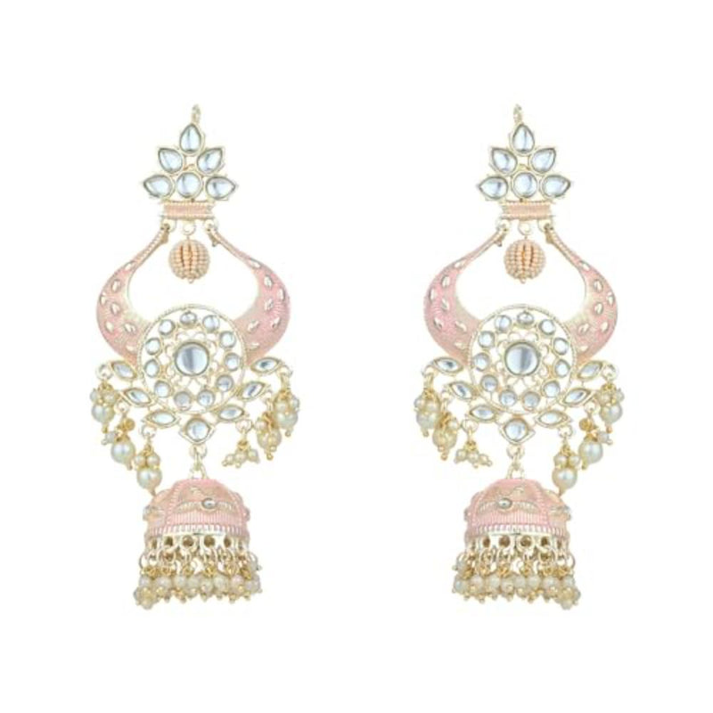 Etnico Gold Plated Traditional Kundan Pearl Meenakari Jhumka Earrings For Women/Girls (E2902Pi)