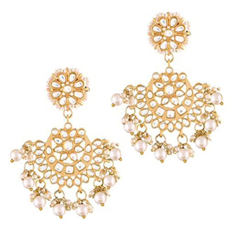 Etnico 18K Gold Plated Matt Finish Chandbali Earrings Handcrafted Kundan & Pearl (E2911W)