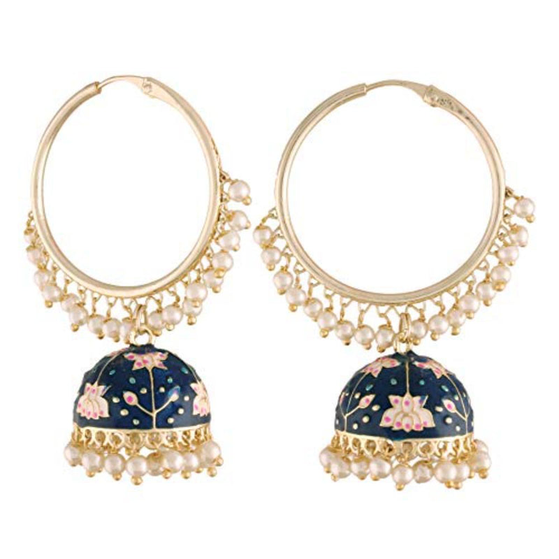 Etnico 18K Gold Plated Traditional Handcrafted Enamelled Jhumki Earrings for Women/Girls (E2915B)