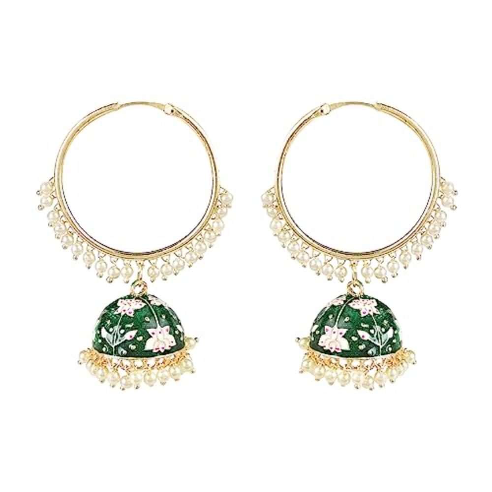 Etnico 18K Gold Plated Traditional Handcrafted Meenakari work Jhumki Earrings for Women/Girls (Green)