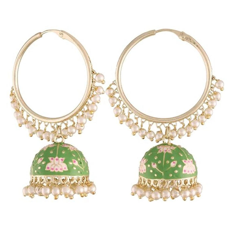 Etnico Gold Plated Traditional Meenakari Pearl Drop Jhumka Earrings for Women (E2915Min)