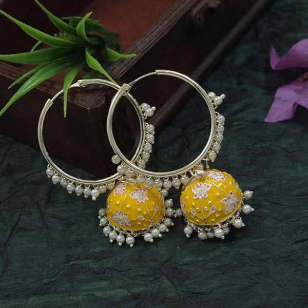 Etnico Gold Plated Traditional Meenakari Pearl Drop Jhumka Earrings for Women (E2915Y)