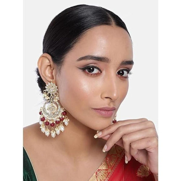 Etnico Gold Plated Traditional Kundan & Pearl Chandbali Earrings for Women (E2916M)