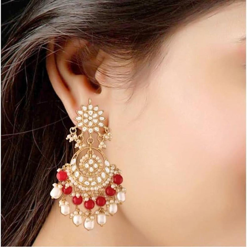 Etnico Gold Plated Traditional Kundan & Pearl Chandbali Earrings for Women (E2916R)