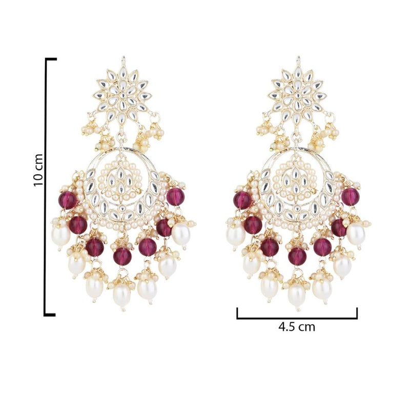 Etnico Gold Plated Traditional Kundan & Pearl Chandbali Earrings for Women (E2916Wi)