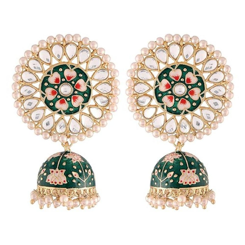 Etnico Gold Plated Meenakari Kundan Studded Peacock Design Dangle Earrings For Women E2917G)