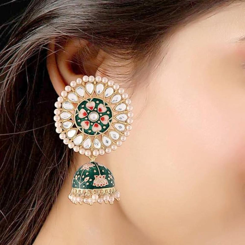 Etnico Gold Plated Meenakari Kundan Studded Peacock Design Dangle Earrings For Women E2917G)