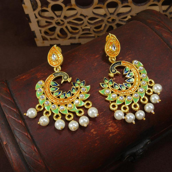 Etnico Gold Plated Meenakari Kundan Studded Peacock Design Dangle Earrings For Women (E2919Min)