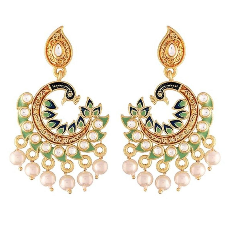 Etnico Gold Plated Meenakari Kundan Studded Peacock Design Dangle Earrings For Women (E2919Min)