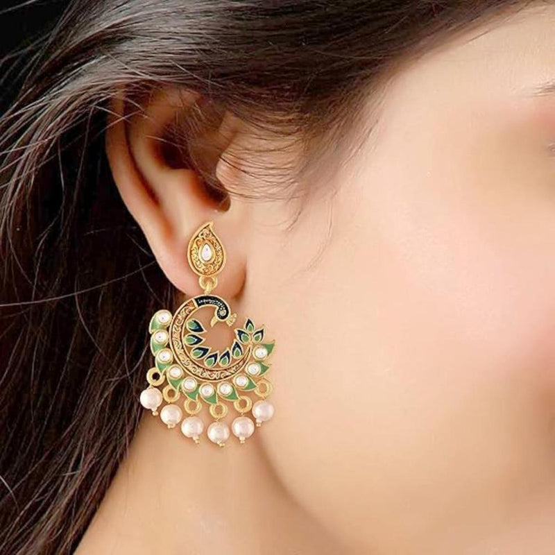 Etnico Gold Plated Meenakari Kundan Studded Peacock Design Dangle Earrings For Women (E2919Min)