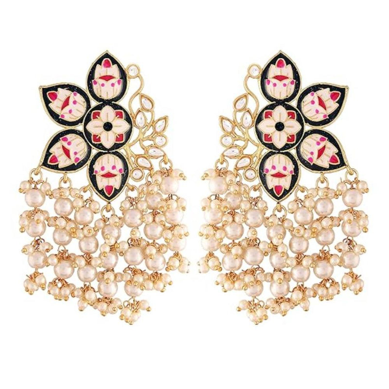 Etnico Gold Plated Meenakari Kundan & Pearl Drop Earrings For Women (E2923B)