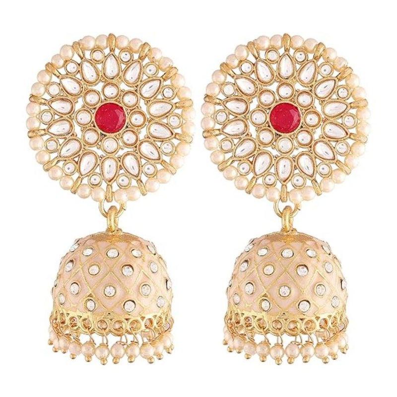 Etnico Gold Plated Meenakari Kundan & Pearl Drop Jhumka Earrings For Women (E2925Cr)