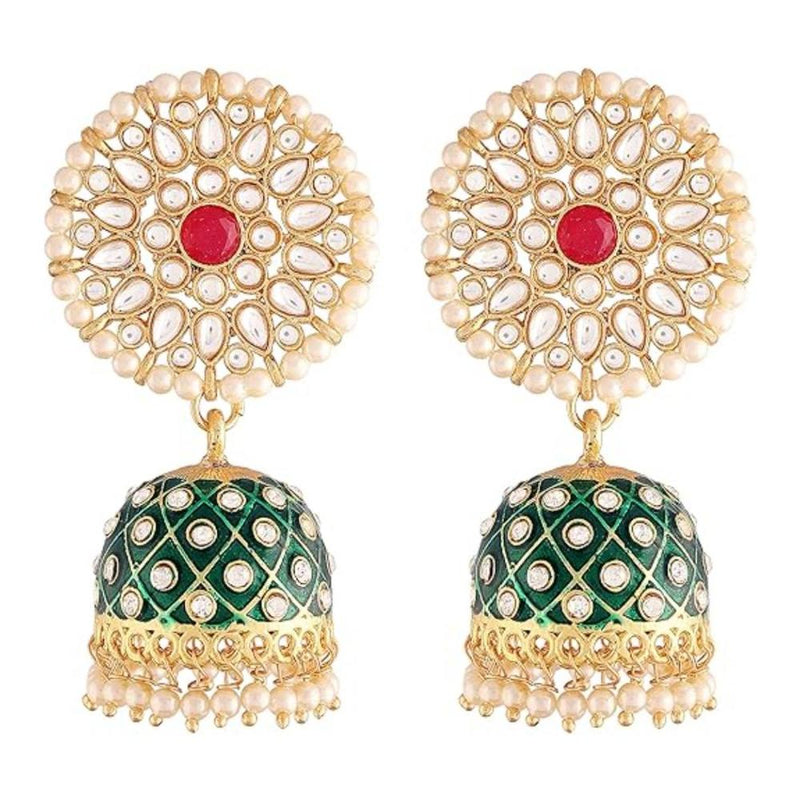 Etnico Gold Plated Meenakari Kundan & Pearl Drop Jhumka Earrings For Women (E2925Cr)