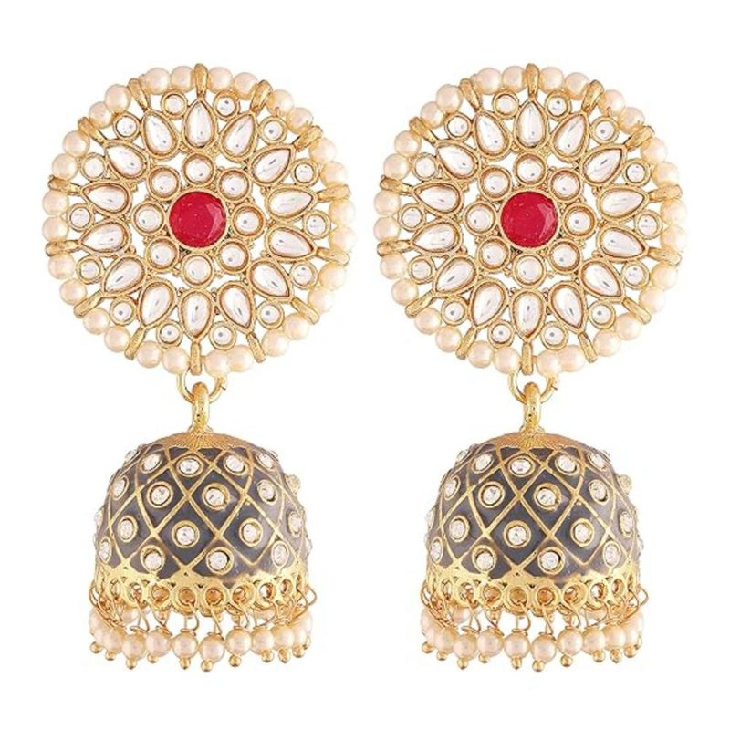 Etnico Gold Plated Meenakari Kundan & Pearl Drop Jhumka Earrings For Women (E2925Gr)