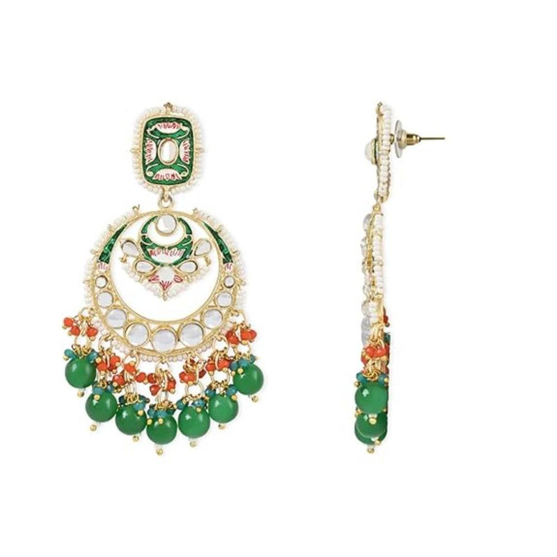 Etnico Gold Plated Traditional Meenakari Kundan & Pearl Dangle Chandbali Earrings For Women (E2926G)