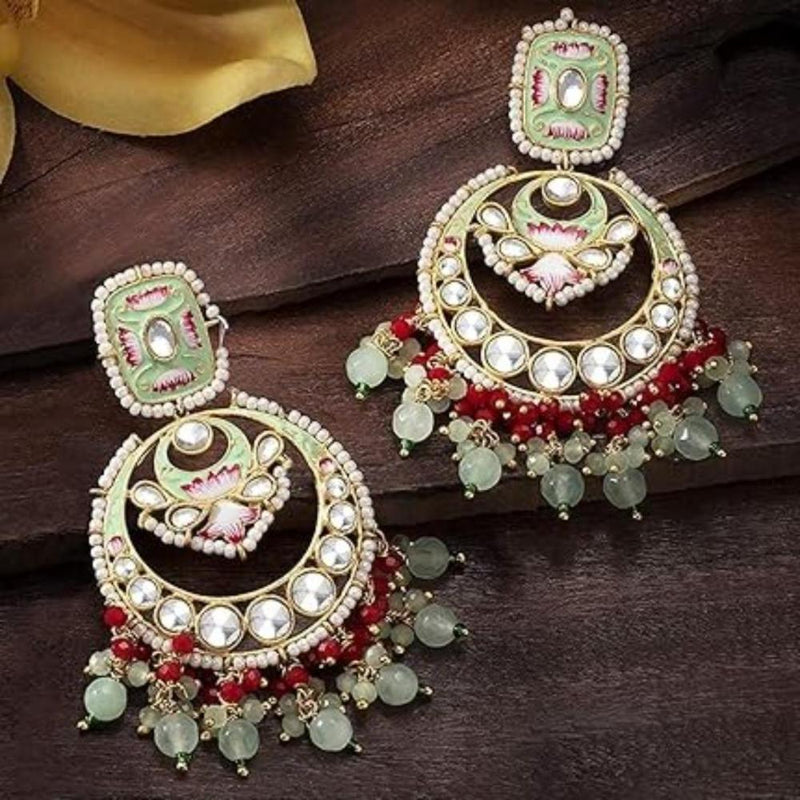 Etnico Gold Plated Traditional Meenakari Kundan & Pearl Dangle Chandbali Earrings For Women (E2926Min)