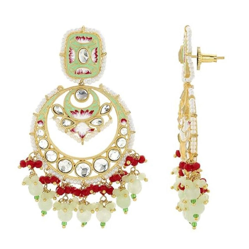 Etnico Gold Plated Traditional Meenakari Kundan & Pearl Dangle Chandbali Earrings For Women (E2926Min)