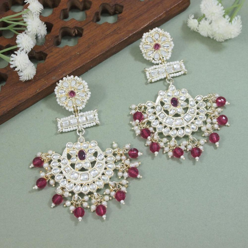 Etnico Gold Plated Traditional Kundan & Pearl Chandbali Earrings For Women (E2927Q)