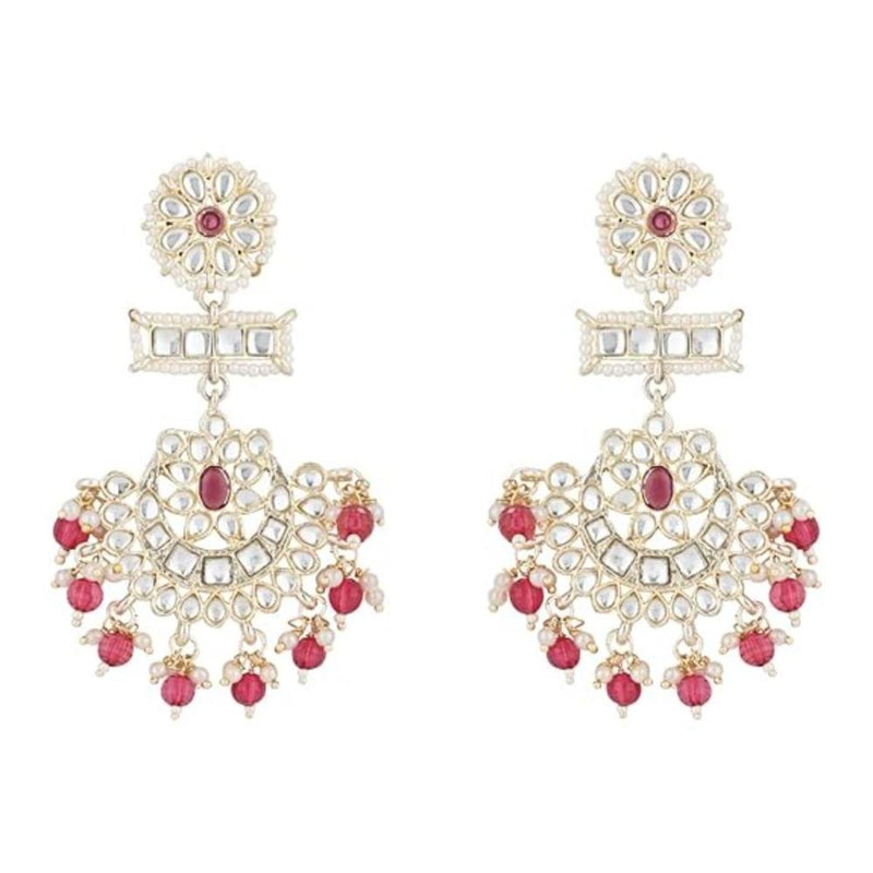 Etnico Gold Plated Traditional Kundan & Pearl Chandbali Earrings For Women (E2927Q)