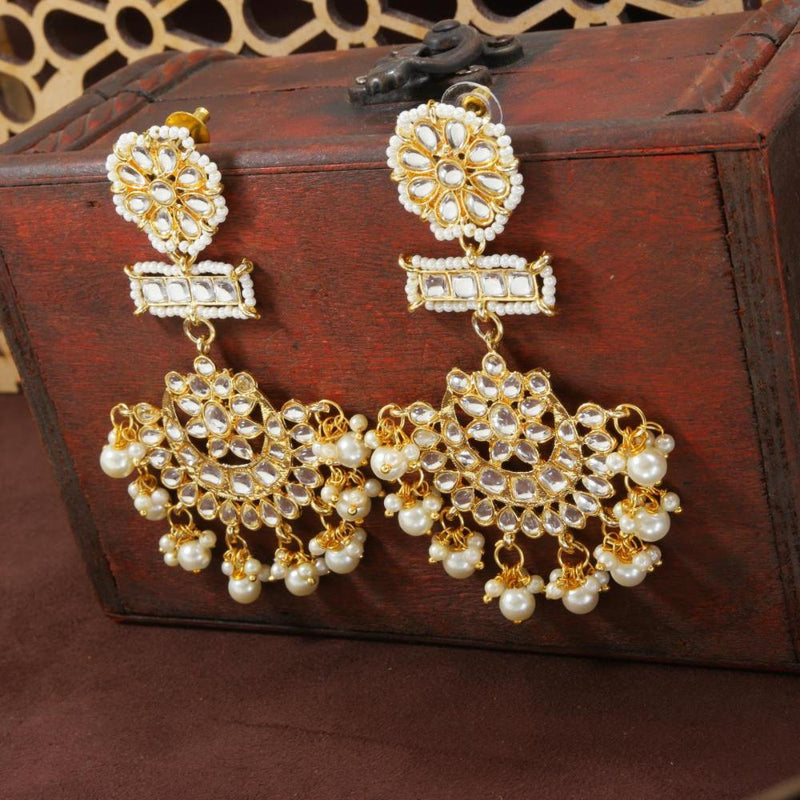 Etnico Gold Plated Kundan & Pearl Chandbali Earrings with Pear Earchain For Women (E2927W))