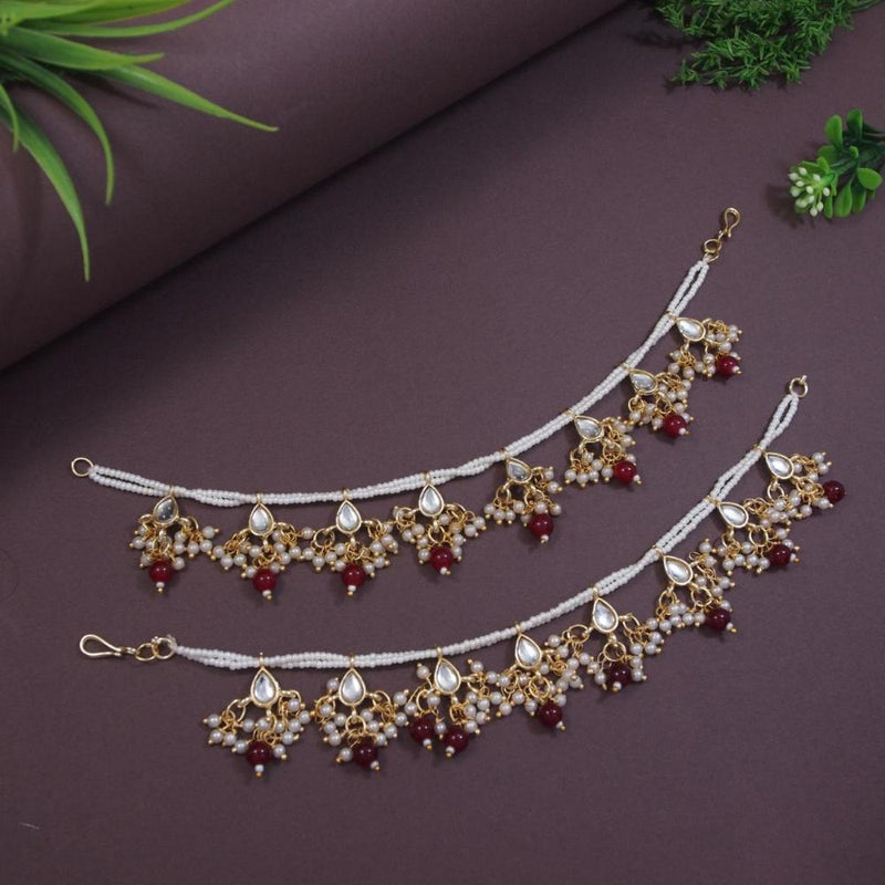 Etnico Gold Plated Long Pearl Drop Beads Earchain Accessories For Women (E2930M)