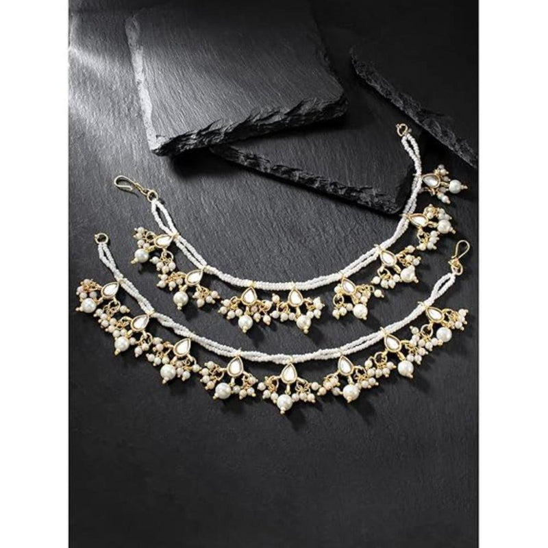 Etnico Gold Plated Long Pearl Drop Beads Earchain Accessories For Women (E2930W)