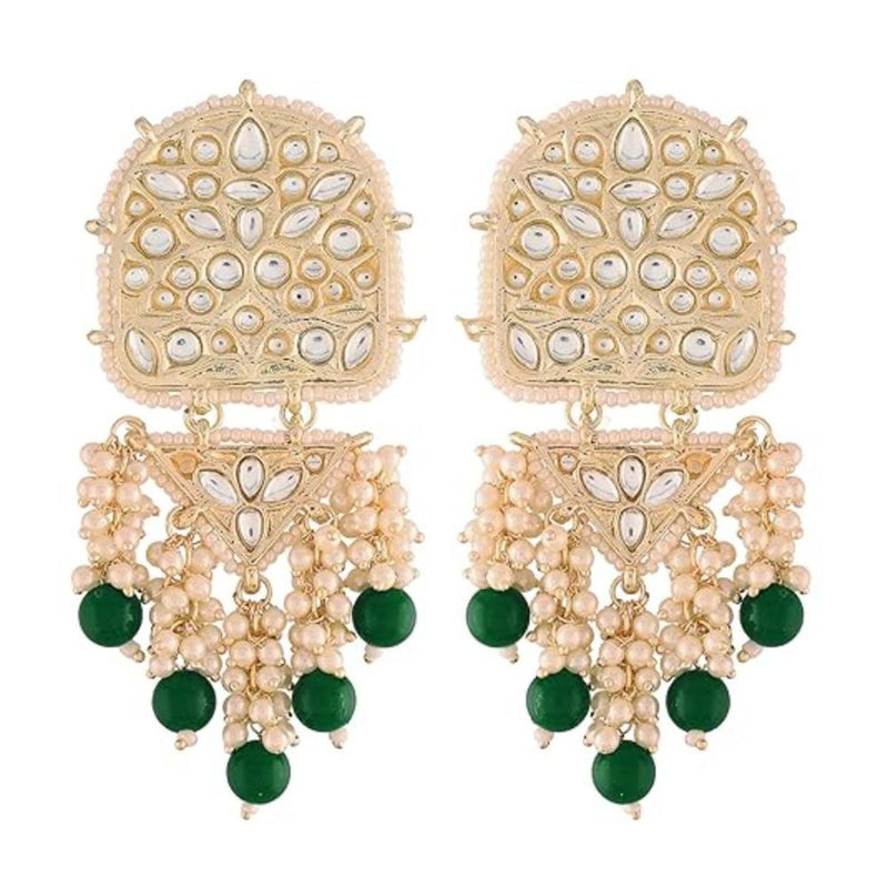 Etnico Gold Plated Kundan & Pearl Drop Dangle Earrings for Women (E2944G)