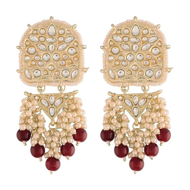 Etnico Gold Plated Kundan & Pearl Drop Dangle Earrings for Women (E2944M)