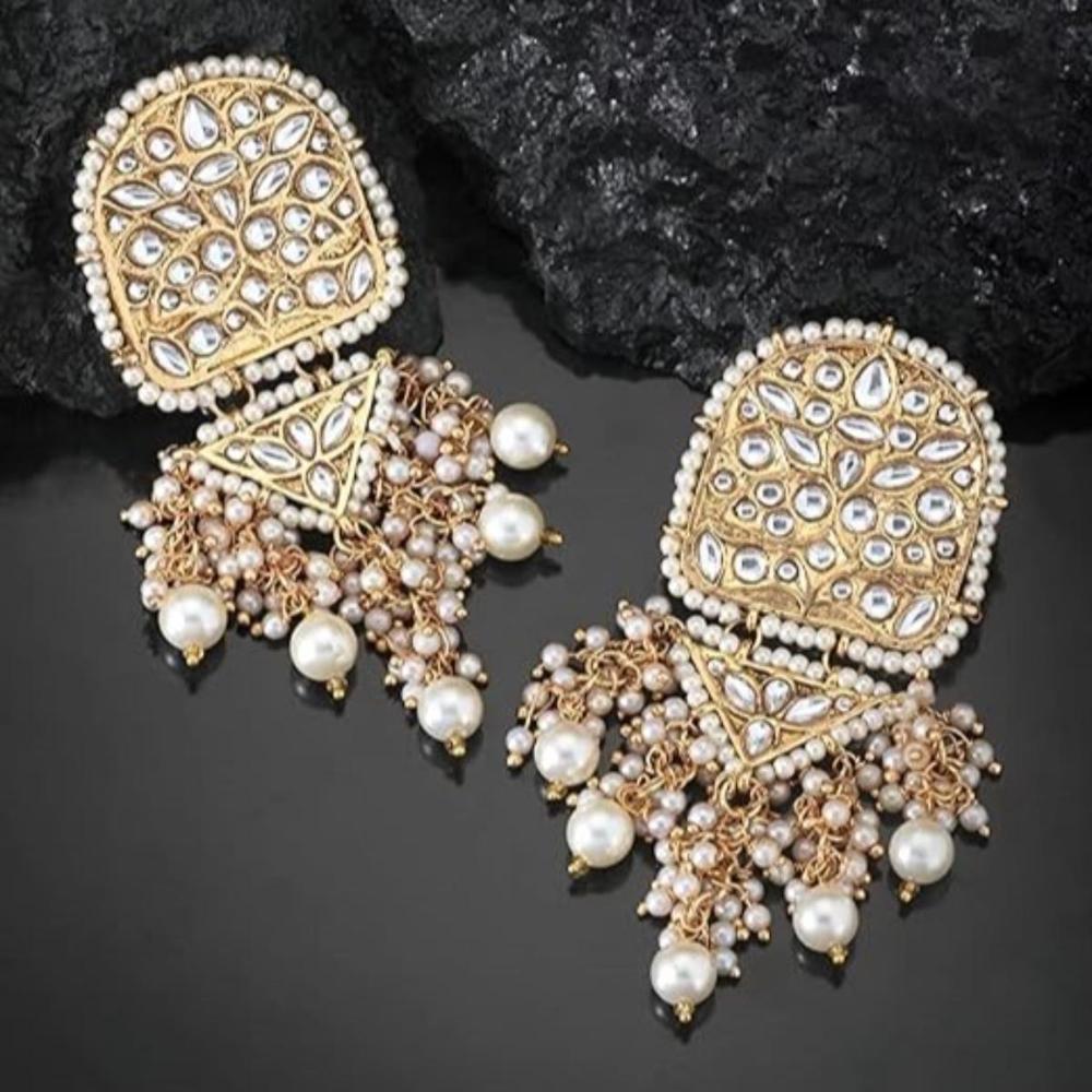 Etnico Gold Plated Kundan & Pearl Drop Dangle Earrings for Women (E2944W)