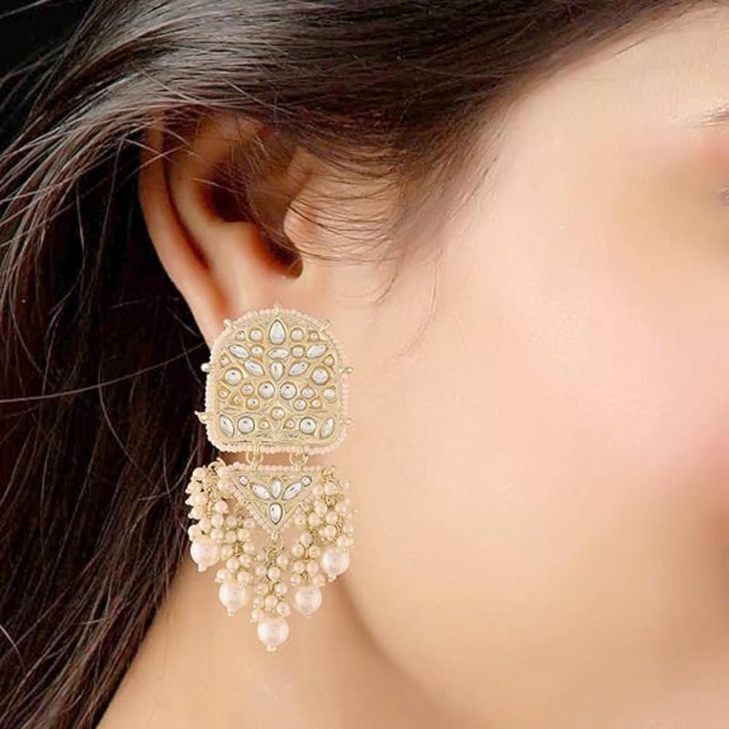 Etnico Gold Plated Kundan & Pearl Drop Dangle Earrings for Women (E2944W)