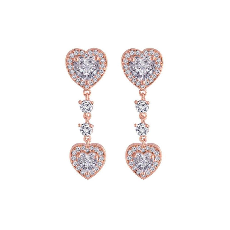 Etnico Rose Gold Plated Glittering Crystal AD Stone Heart Shaped Dangle & Drop Earrings for Women (E2952W)