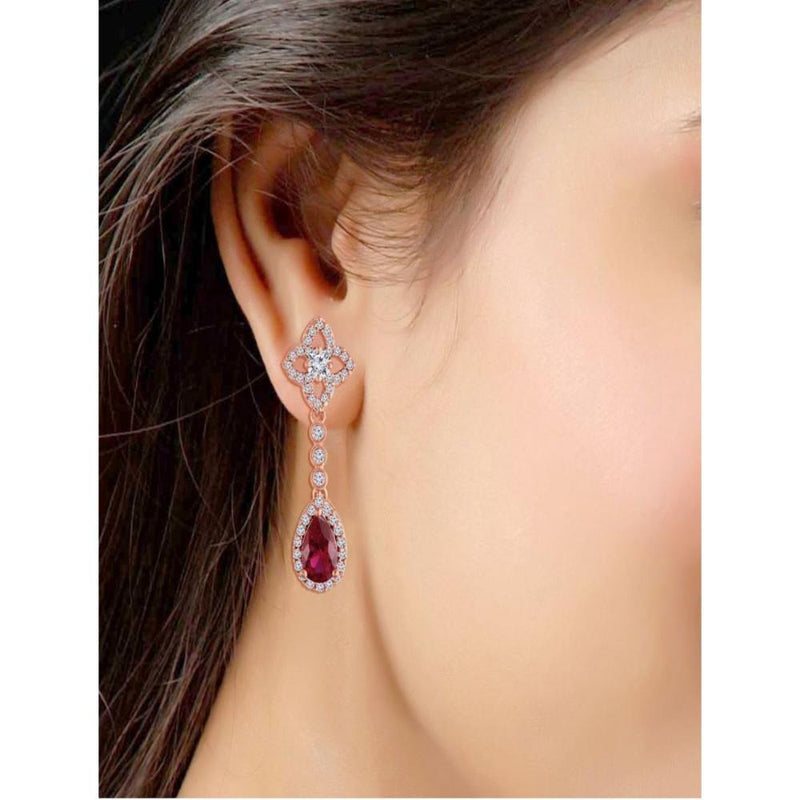 Etnico Rose Gold Plated Glittering Crystal AD Stone Dangle & Drop Earrings for Women (E2953Q)