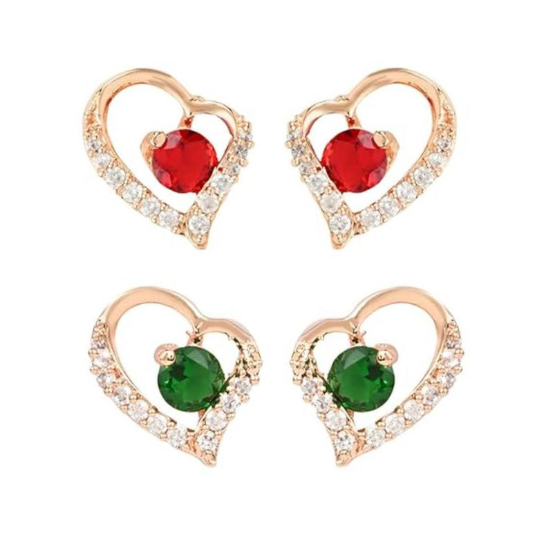 Etnico Rose Gold Plated Cubic Zirconia American Diamoand Combo of 2 Studs Earrings For Women (E2972R-G)