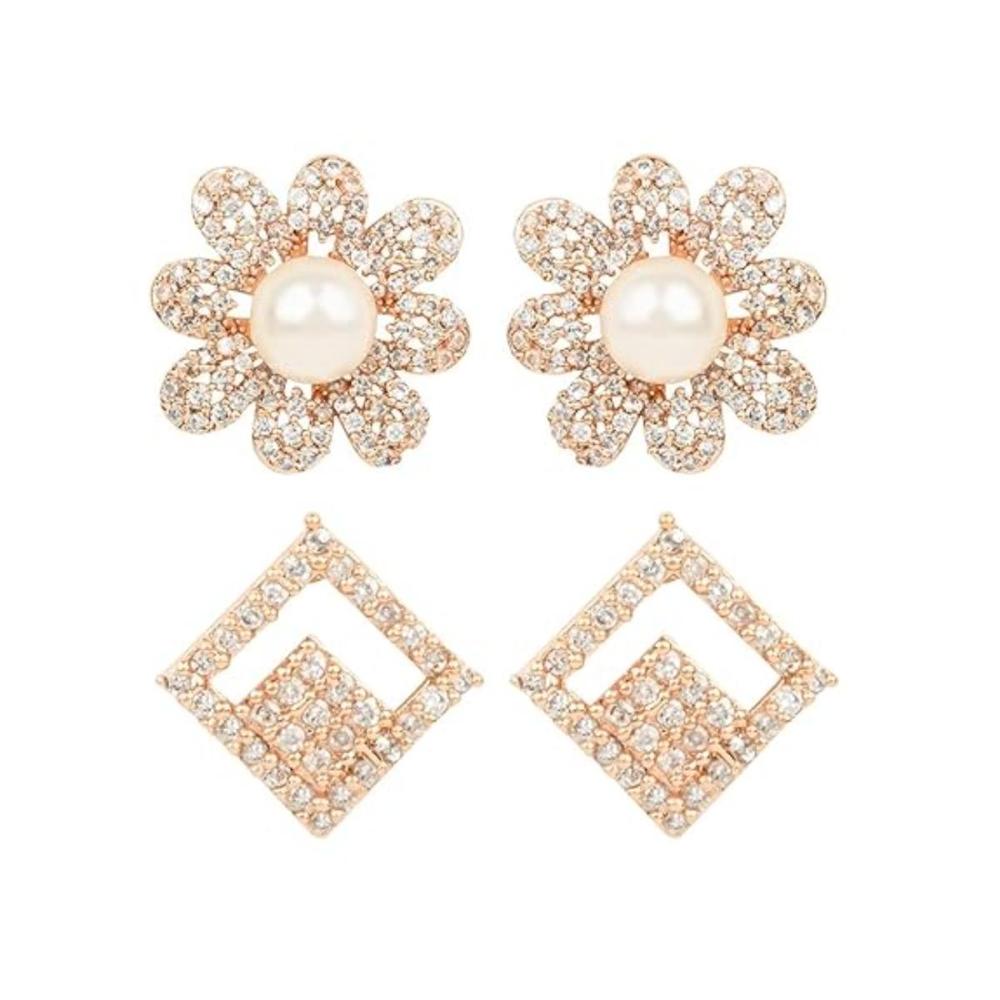 Etnico Rose Gold Plated Cubic Zirconia American Diamoand Combo of 2 Studs Earrings For Women/Girls (E2974-75)