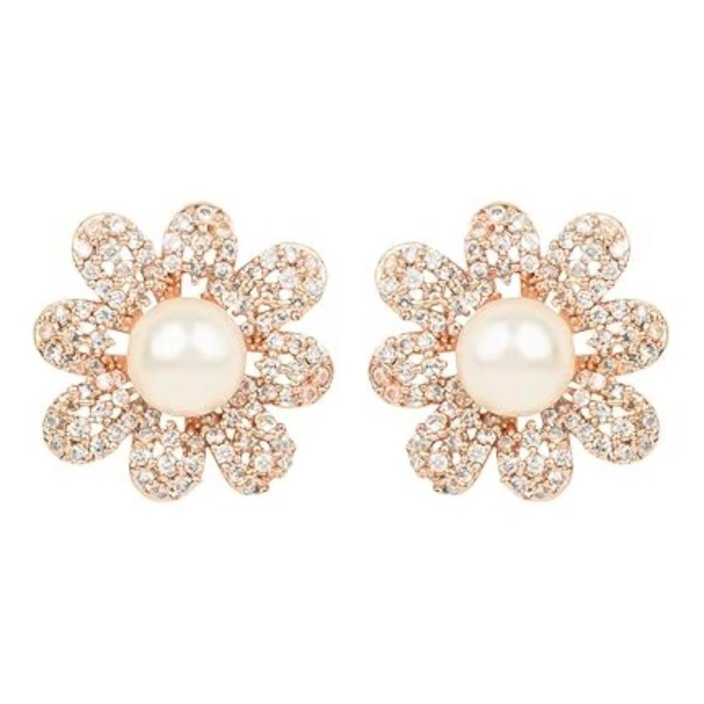 Etnico Rose Gold Plated Cubic Zirconia American Diamoand Combo of 2 Studs Earrings For Women/Girls (E2974-75)