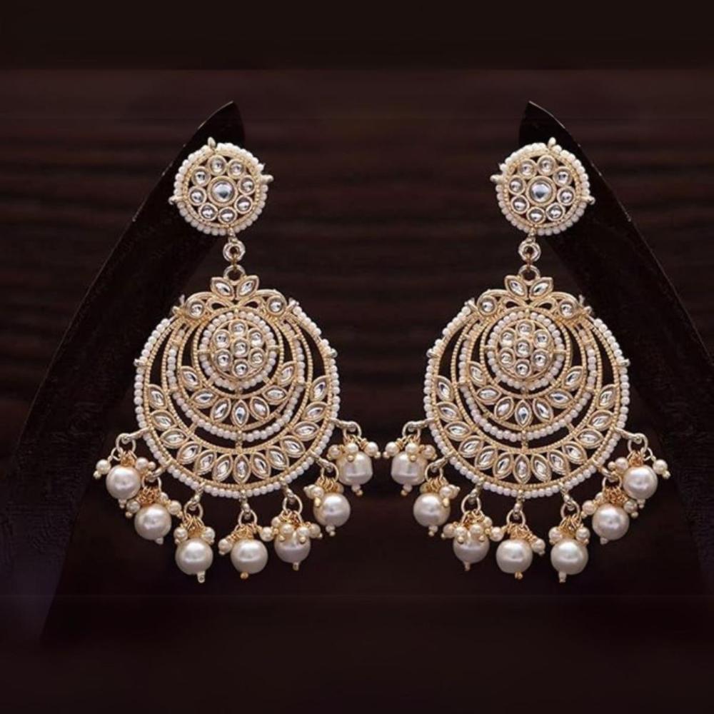 Etnico Gold Plated Traditional Kundan & Pearl Chandbali Earrings for Women (E3002W)