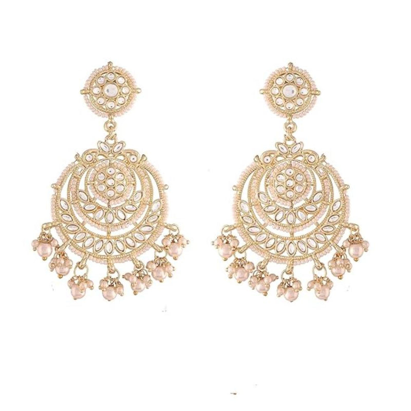 Etnico Gold Plated Traditional Kundan & Pearl Chandbali Earrings for Women (E3002W)