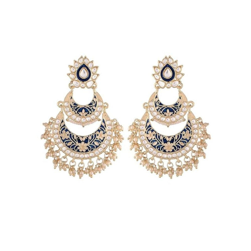 Etnico Gold Plated Traditional Meenakari Kundans & Pearls Earrings For Women (E3003Bl)