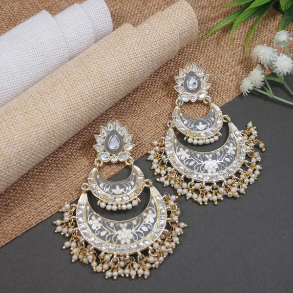 Etnico Gold Plated Traditional Meenakari Kundans & Pearls Earrings For Women (E3003Gr)