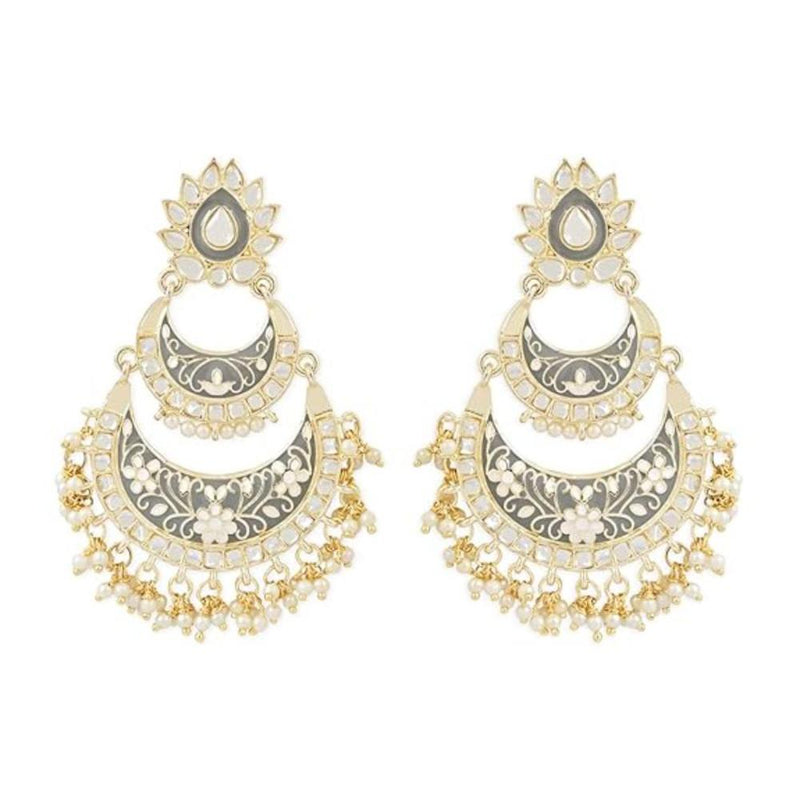 Etnico Gold Plated Traditional Meenakari Kundans & Pearls Earrings For Women (E3003Gr)