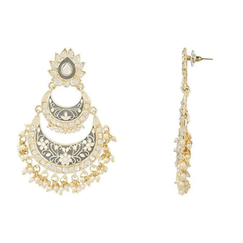 Etnico Gold Plated Traditional Meenakari Kundans & Pearls Earrings For Women (E3003Gr)