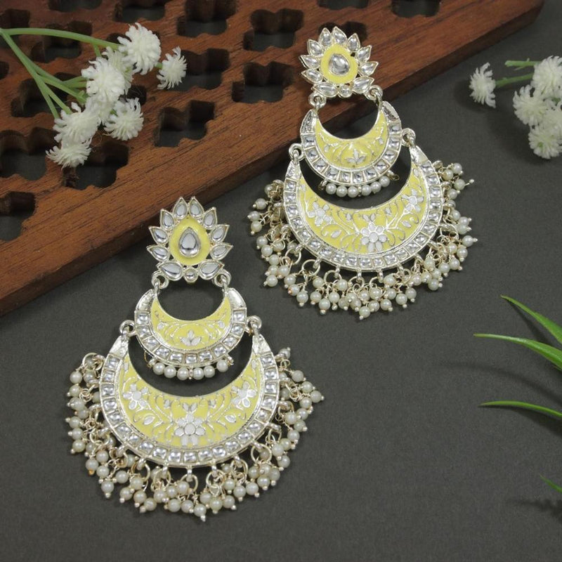 Etnico Gold Plated Traditional Meenakari Kundans & Pearl Chandbali Earrings For Women (E3003LY)