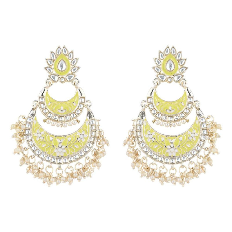 Etnico Gold Plated Traditional Meenakari Kundans & Pearl Chandbali Earrings For Women (E3003LY)