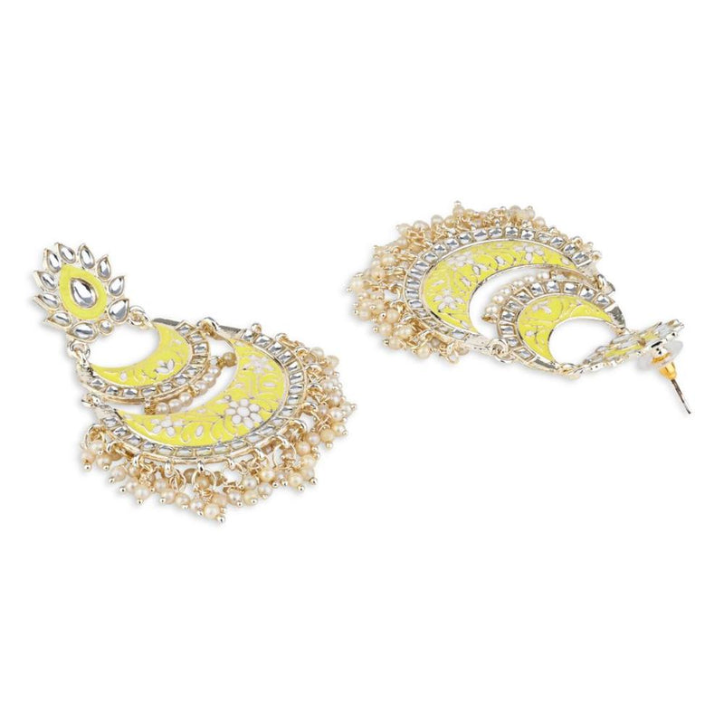 Etnico Gold Plated Traditional Meenakari Kundans & Pearl Chandbali Earrings For Women (E3003LY)